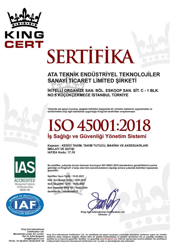 Ata Teknik Hırdavat ISO 9001 Sertifika