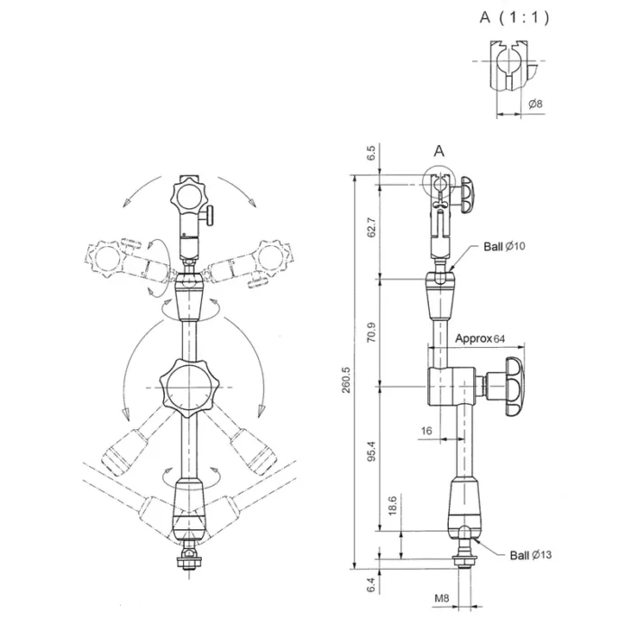 Mitutoyo Seri 011 / 56A Mafsallı Kol - Görsel 2