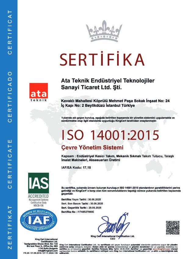ISO14001-2015 Ata Teknik Hırdavat ISO 9001 Sertifika