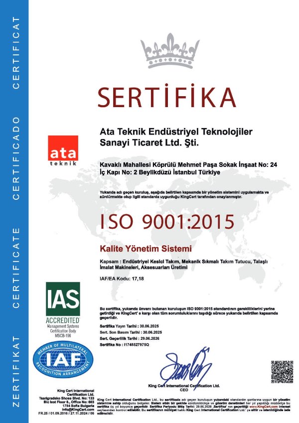 ISO9001-2015 Ata Teknik Hırdavat ISO 9001 Sertifika